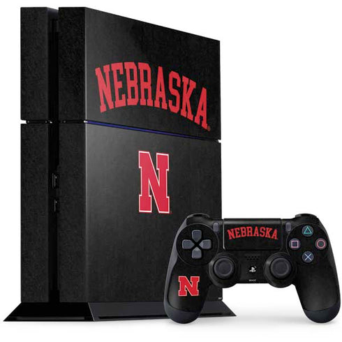 University of Nebraska Collegiate Text Black PS4 Console and Controller Bundle Skin