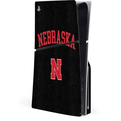University of Nebraska Collegiate Text Black PS5 Slim Disk Console Skin