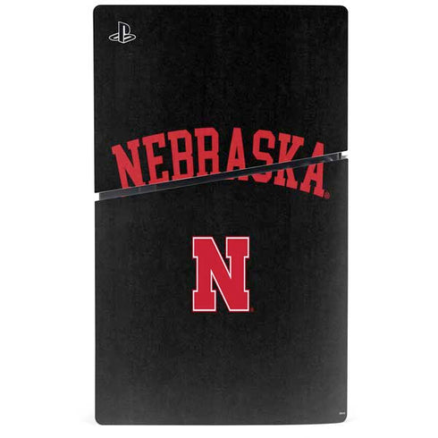 University of Nebraska Collegiate Text Black PS5 Slim Digital Edition Bundle Skin