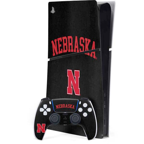 University of Nebraska Collegiate Text Black PS5 Slim Digital Edition Console Skin