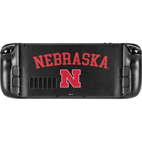 University of Nebraska Collegiate Text Black Steam Deck Handheld Gaming Computer Skin