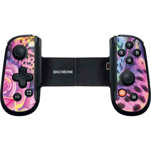 Neon Rainbow Cheetah with Rose by Sheena Pike Backbone One for iPhone Game Controller Skin