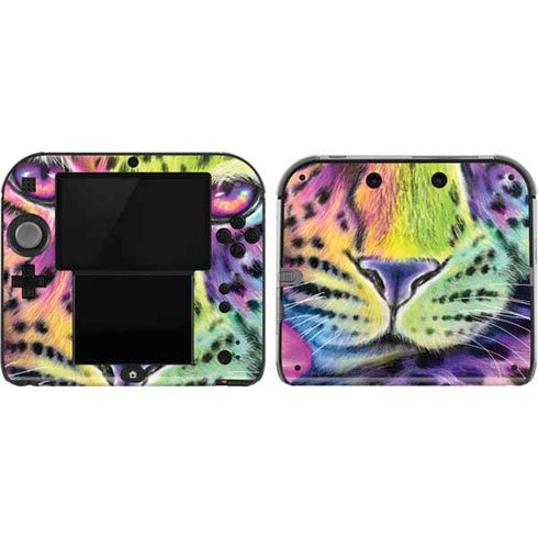 Neon Rainbow Cheetah with Rose by Sheena Pike Nintendo 2DS Skin