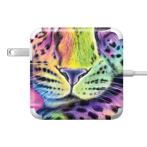 Neon Rainbow Cheetah with Rose by Sheena Pike 85W Power Adapter (15 and 17 inch MacBook Pro Charger) Skin