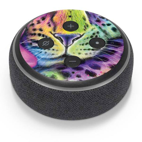 Neon Rainbow Cheetah with Rose by Sheena Pike Amazon Echo Dot Skin
