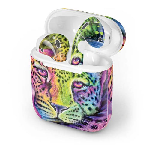 Neon Rainbow Cheetah with Rose by Sheena Pike Apple AirPods Skin