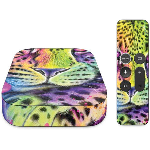 Neon Rainbow Cheetah with Rose by Sheena Pike Apple TV Skin