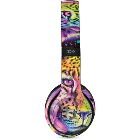 Neon Rainbow Cheetah with Rose by Sheena Pike Beats Solo 2 Wired Skin