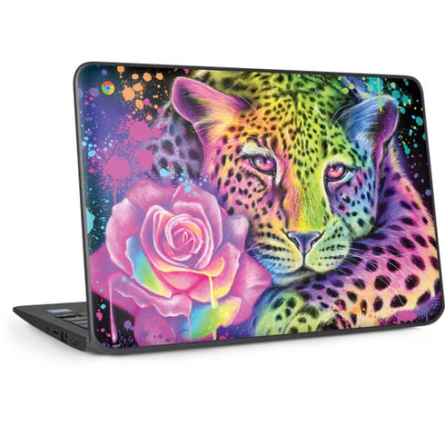 Neon Rainbow Cheetah with Rose by Sheena Pike HP Chromebook Skin