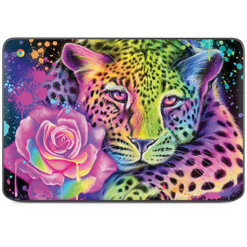 Neon Rainbow Cheetah with Rose by Sheena Pike HP Chromebook Skin