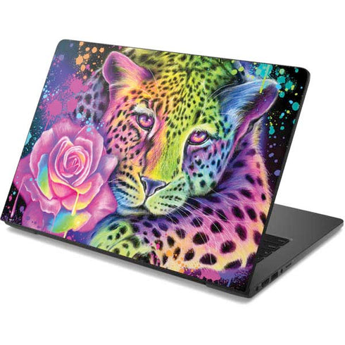 Neon Rainbow Cheetah with Rose by Sheena Pike Dell Chromebook Skin