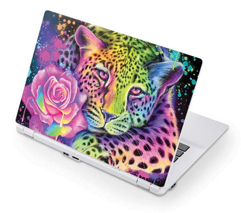 Neon Rainbow Cheetah with Rose by Sheena Pike Acer Chromebook Skin