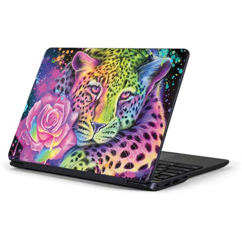 Neon Rainbow Cheetah with Rose by Sheena Pike Samsung Chromebook Skin