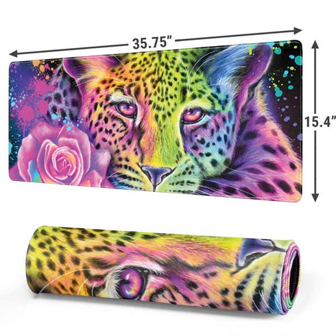 Neon Rainbow Cheetah with Rose by Sheena Pike Gaming Mouse Pad