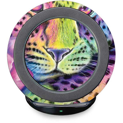 Neon Rainbow Cheetah with Rose by Sheena Pike Fast Charge Wireless Charging Stand Skin