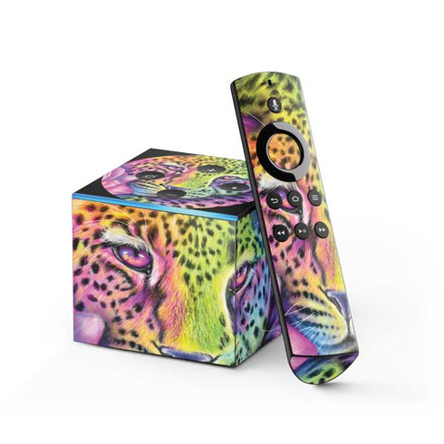 Neon Rainbow Cheetah with Rose by Sheena Pike Fire TV Cube Skin