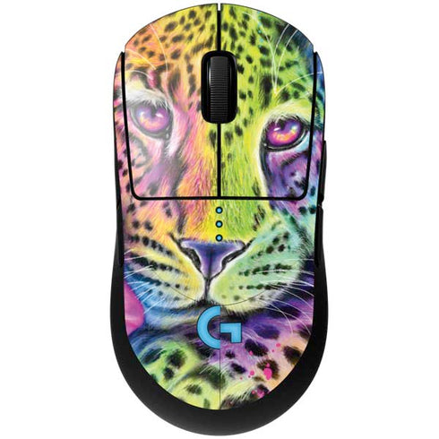 Neon Rainbow Cheetah with Rose by Sheena Pike G Pro Wireless Gaming Mouse Skin