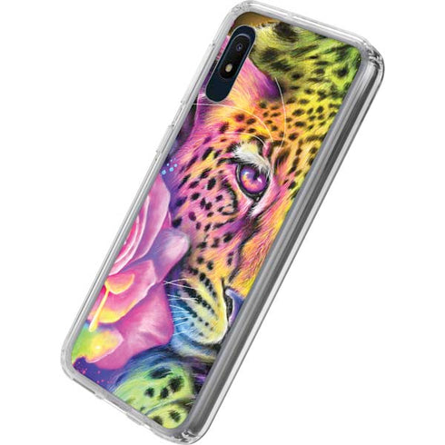 Neon Rainbow Cheetah with Rose by Sheena Pike Galaxy A10e Clear Case
