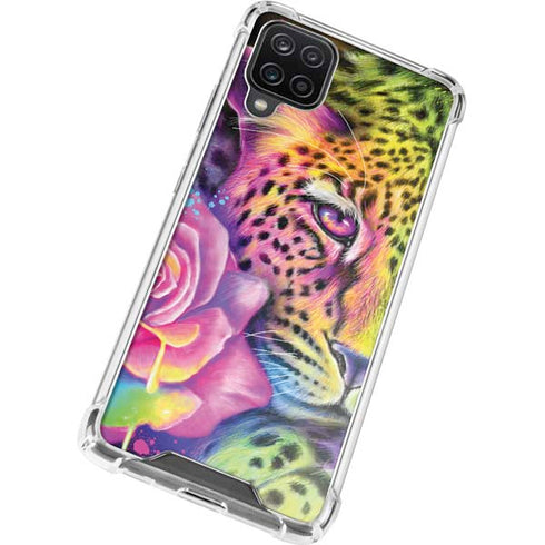 Neon Rainbow Cheetah with Rose by Sheena Pike Galaxy A12 Clear Case