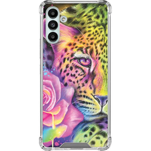 Neon Rainbow Cheetah with Rose by Sheena Pike Galaxy A13 5G Clear Case