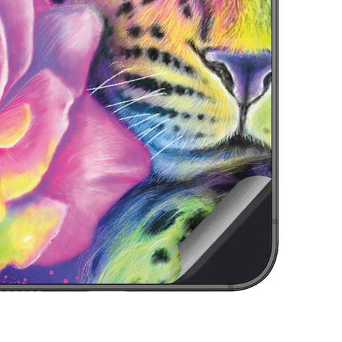 Neon Rainbow Cheetah with Rose by Sheena Pike Galaxy A14 5G Skin