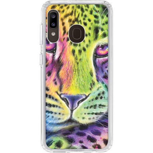 Neon Rainbow Cheetah with Rose by Sheena Pike Galaxy A20 Clear Case