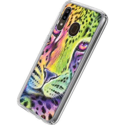 Neon Rainbow Cheetah with Rose by Sheena Pike Galaxy A20 Clear Case