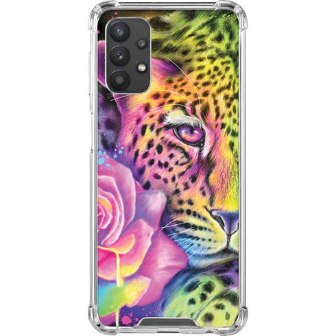 Neon Rainbow Cheetah with Rose by Sheena Pike Galaxy A32 5G Clear Case