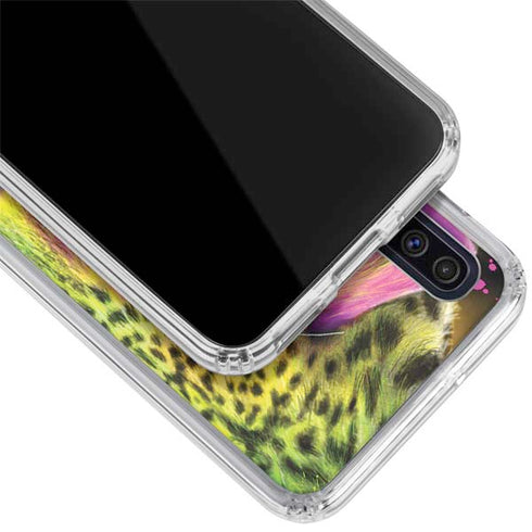 Neon Rainbow Cheetah with Rose by Sheena Pike Galaxy A50 Clear Case