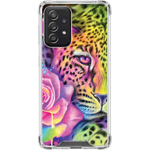 Neon Rainbow Cheetah with Rose by Sheena Pike Galaxy A52 5G Clear Case