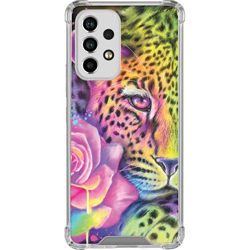 Neon Rainbow Cheetah with Rose by Sheena Pike Galaxy A53 5G Clear Case