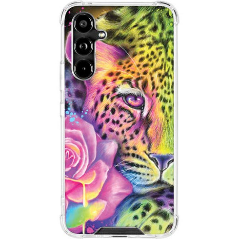 Neon Rainbow Cheetah with Rose by Sheena Pike Galaxy A54 5G Clear Case