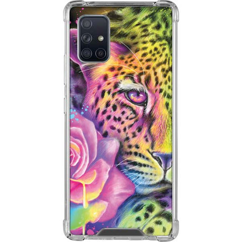 Neon Rainbow Cheetah with Rose by Sheena Pike Galaxy A71 5G Clear Case