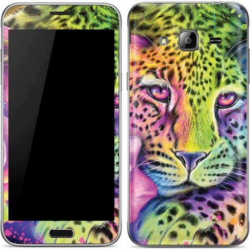 Neon Rainbow Cheetah with Rose by Sheena Pike Galaxy J3 Skin