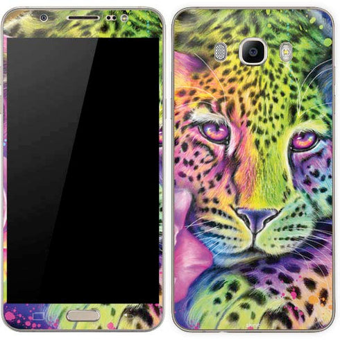 Neon Rainbow Cheetah with Rose by Sheena Pike Galaxy J7 Skin