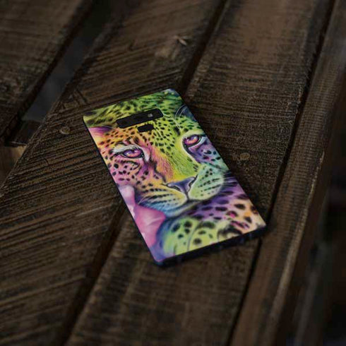 Neon Rainbow Cheetah with Rose by Sheena Pike Galaxy Note 9 Skin