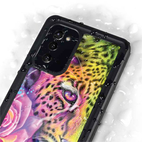 Neon Rainbow Cheetah with Rose by Sheena Pike Galaxy Note20 5G Waterproof Case