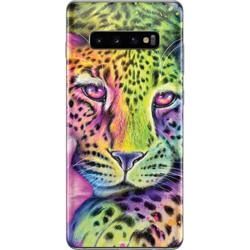 Neon Rainbow Cheetah with Rose by Sheena Pike Galaxy S10 Plus Skin