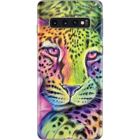 Neon Rainbow Cheetah with Rose by Sheena Pike Galaxy S10 Skin