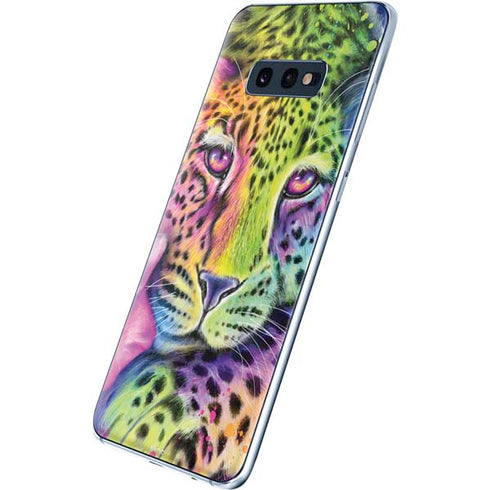 Neon Rainbow Cheetah with Rose by Sheena Pike Galaxy S10e Skin