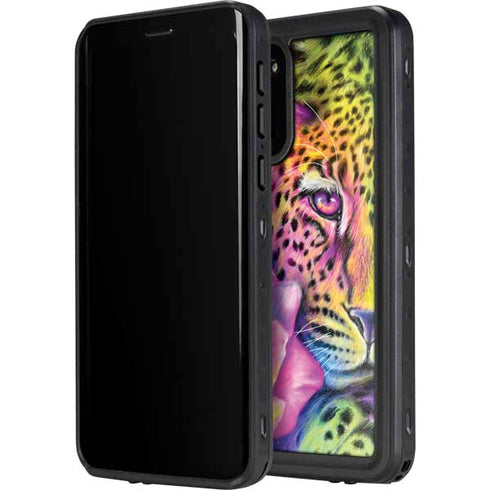 Neon Rainbow Cheetah with Rose by Sheena Pike Galaxy S20 Plus Waterproof Case