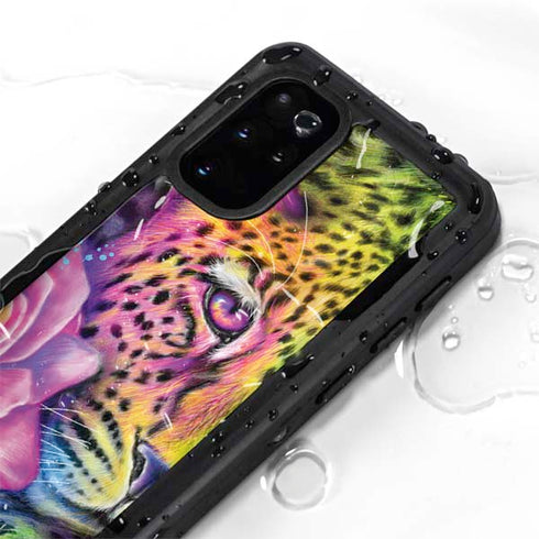 Neon Rainbow Cheetah with Rose by Sheena Pike Galaxy S20 Plus Waterproof Case