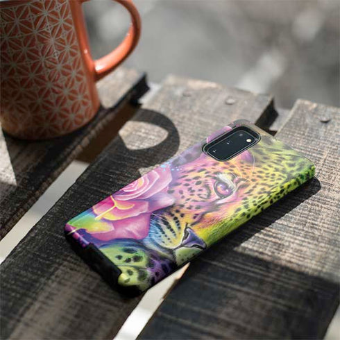 Neon Rainbow Cheetah with Rose by Sheena Pike Galaxy S20 Pro Case