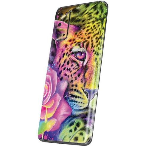 Neon Rainbow Cheetah with Rose by Sheena Pike Galaxy S20 Skin