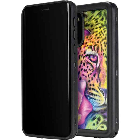 Neon Rainbow Cheetah with Rose by Sheena Pike Galaxy S20 Waterproof Case