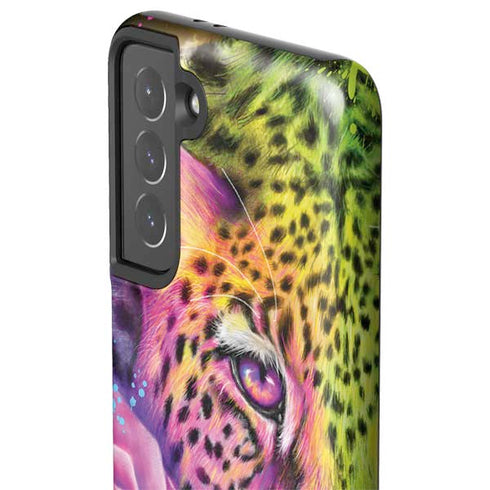 Neon Rainbow Cheetah with Rose by Sheena Pike Galaxy S21 5G Pro Case