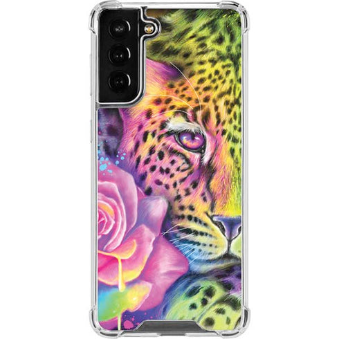 Neon Rainbow Cheetah with Rose by Sheena Pike Galaxy S21 FE Clear Case