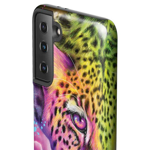 Neon Rainbow Cheetah with Rose by Sheena Pike Galaxy S21 FE Pro Case