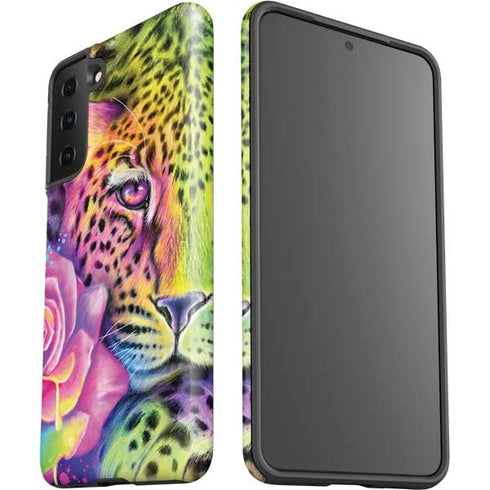 Neon Rainbow Cheetah with Rose by Sheena Pike Galaxy S21 FE Pro Case