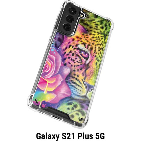 Neon Rainbow Cheetah with Rose by Sheena Pike Galaxy S21 Plus 5G Clear Case